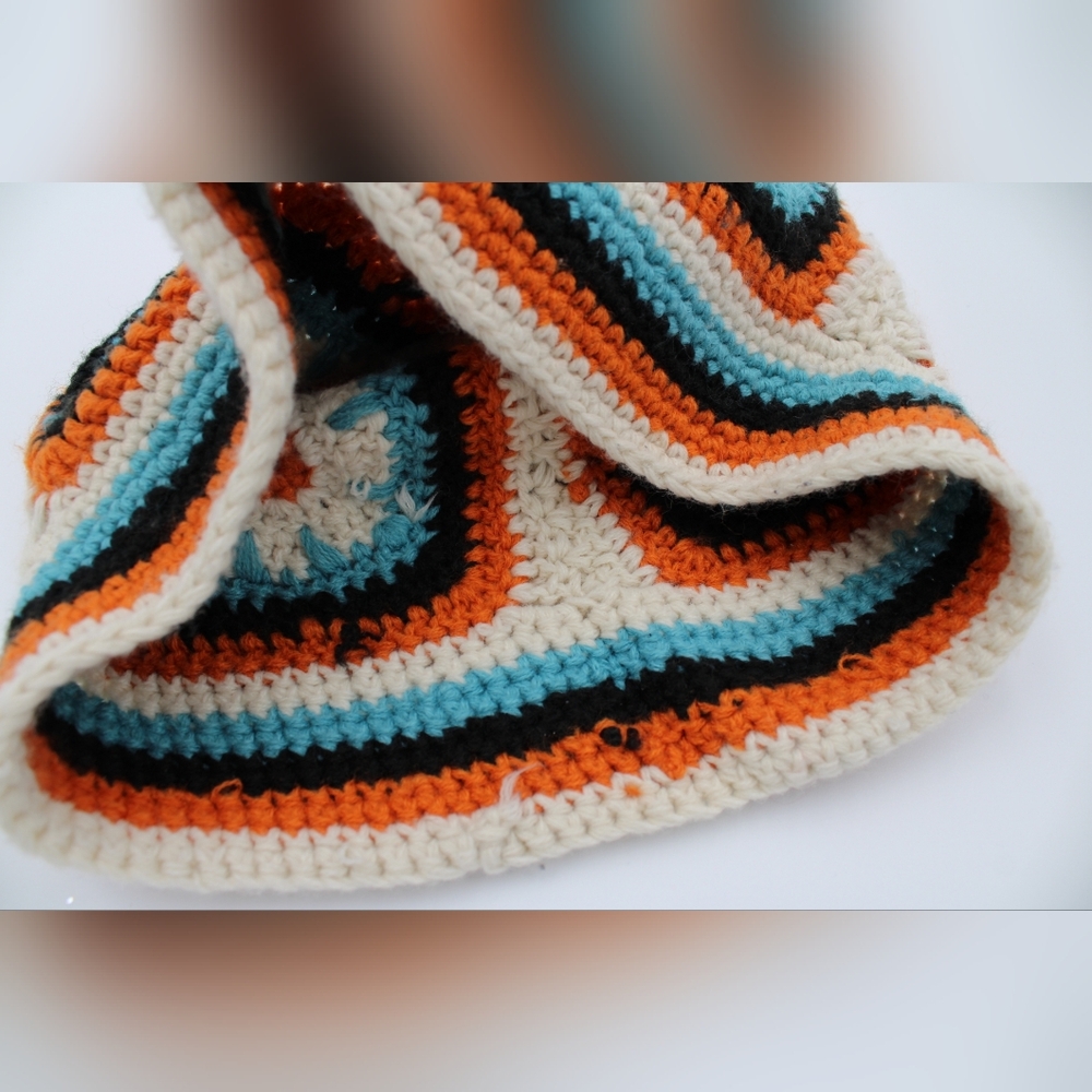 Handmade Crocheted Bucket Hat – Cream, Blue, Orange & White - Picture 2 of 4